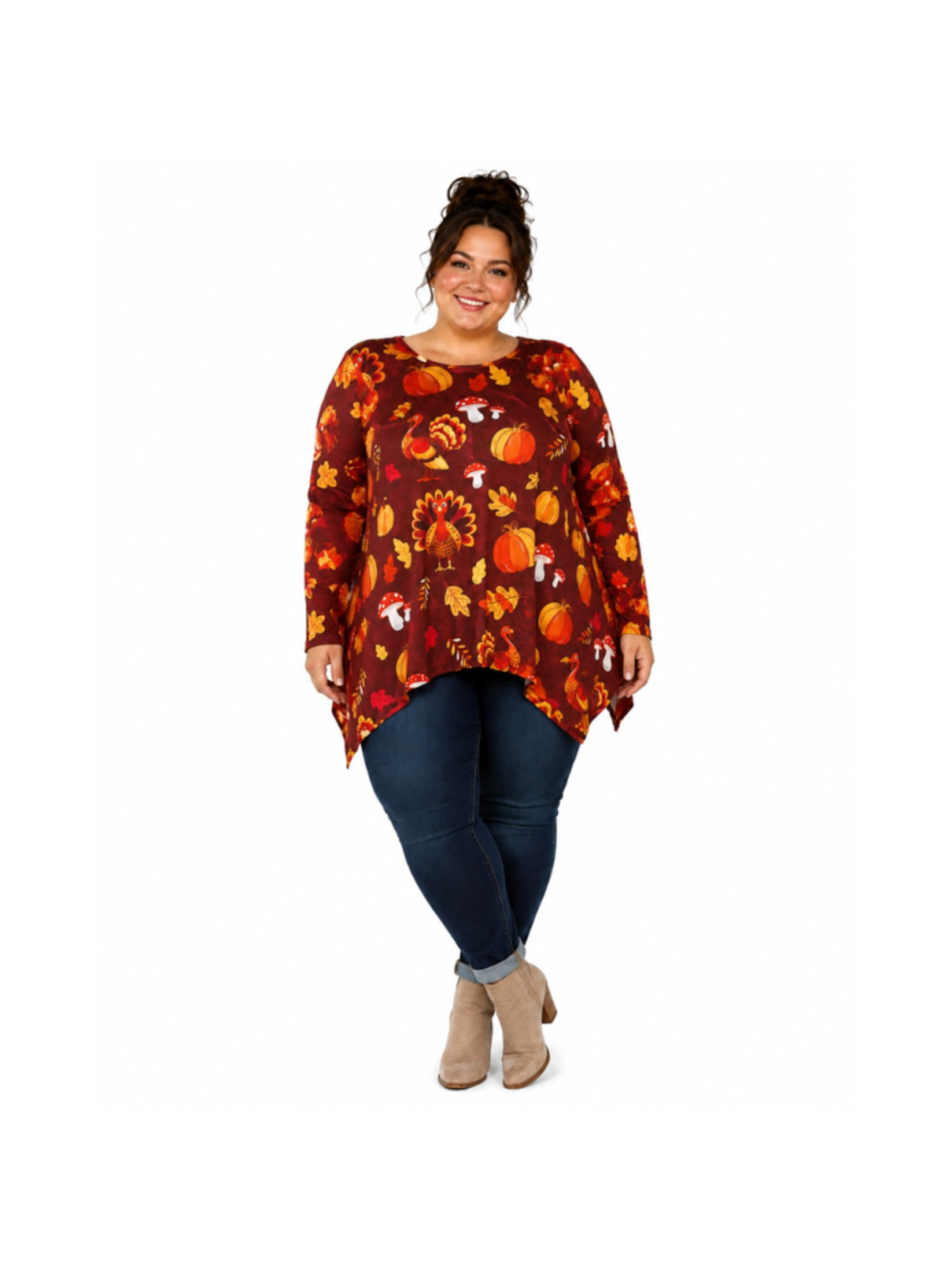 Women’s Plus Size Oversized Thanksgiving Long Sleeve Top – Maroon–Size 3XL–NWOT